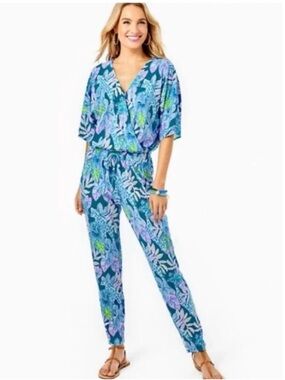 LILLY PULITZER Merrick Jumpsuit in Macaw Blue Tall Me About It